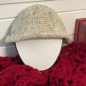 Handmade Rolled Brim Hat in Light Marbled Wheat Fall Winter Retro Crochet